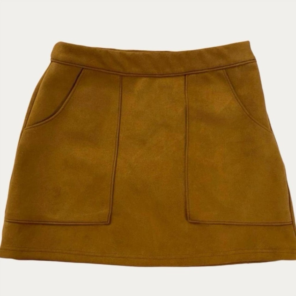 fab’rik Camel Faux Suede A-Line Mini Skirt Size Small